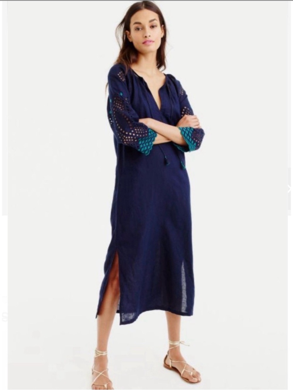 J. Crew Navy Blue Embroidered Eyelet Caftan Beach Cover-Up
